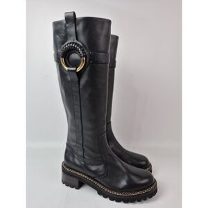 See by Chloé Women's Black Hana Knee High Boots Lug Sole Size 38 EU Chloe